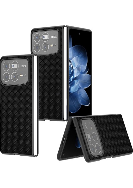 Anti-Düşen Telefon Kılıfı Için Xiaomi Mix Fold 4 5g Kılıf Dokuma Doku Pu Deri Kaplamalı Pc Cep Telefonu Kapağı-Siyah (Yurt Dışından)