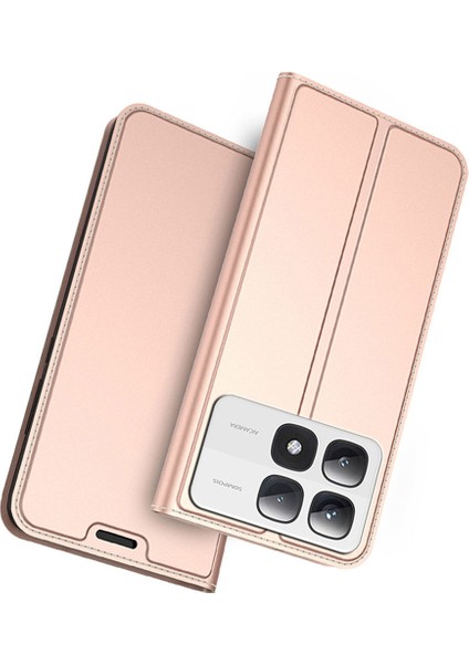 Anti-Düşen Telefon Kılıfı Xiaomi 14T Kılıf Pu Deri Telefon Kapağı ile Kart Tutucu Standı Manyetik Kapatma-Gül Altın (Yurt Dışından)
