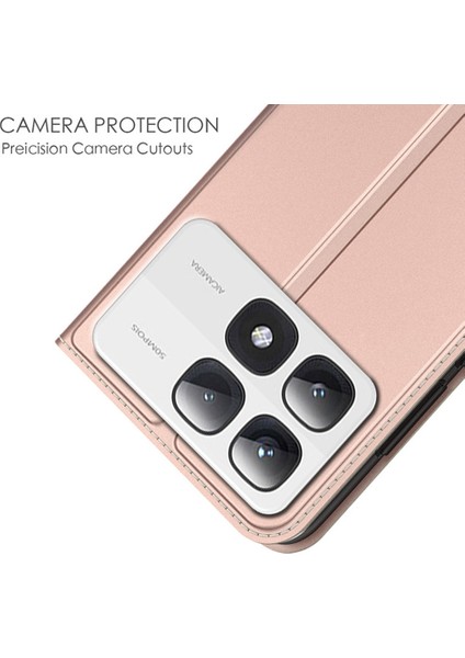 Anti-Düşen Telefon Kılıfı Xiaomi 14T Kılıf Pu Deri Telefon Kapağı ile Kart Tutucu Standı Manyetik Kapatma-Gül Altın (Yurt Dışından) indirimleri