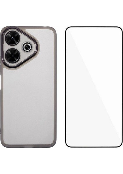 Anti-Düşme Telefon Kılıfı Xiaomi Redmi 13 5g/4g Tpu Kılıf Temperli Cam-Şeffaf Siyah ile Elektroliz Çerçeve (Yurt Dışından)