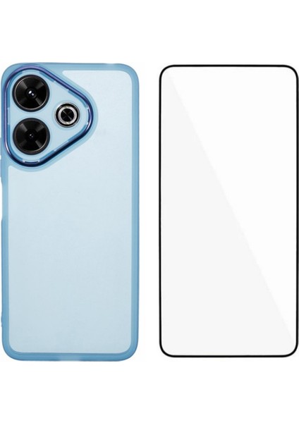 Anti-Düşme Telefon Kılıfı Xiaomi Redmi 13 5g/4g Tpu Kılıf Temperli Cam-Şeffaf Mavi ile Elektroliz Çerçeve (Yurt Dışından)
