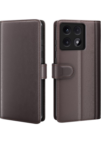 Anti-Düşen Telefon Kılıfı Için Xiaomi 14T Kılıf Hakiki Bölünmüş Deri Telefon Kapağı Cüzdan Kart Yuvası-Kahverengi (Yurt Dışından)