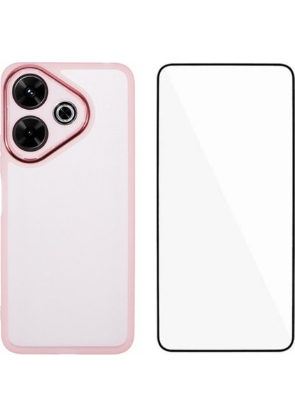 Anti-Düşme Telefon Kılıfı Xiaomi Redmi 13 5g/4g Tpu Kılıf Temperli Cam-Şeffaf Pembe ile Elektroliz Çerçeve (Yurt Dışından)