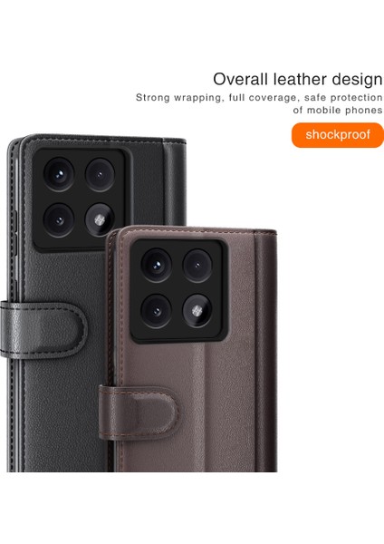 Anti-Düşen Telefon Kılıfı Için Xiaomi 14T Kılıf Hakiki Bölünmüş Deri Telefon Kapağı Cüzdan Kart Yuvası-Siyah (Yurt Dışından) indirimleri