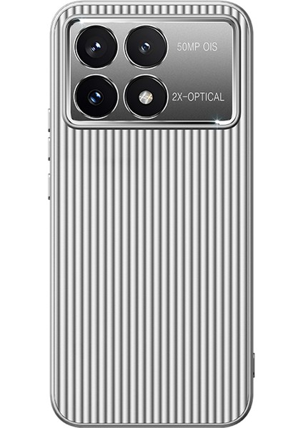 Anti-Düşen Telefon Kılıfı Xiaomi Poco F6 Pro 5g Kılıf Pc + Tpu Telefon Kapağı Oluklu Desen-Gümüş (Yurt Dışından)