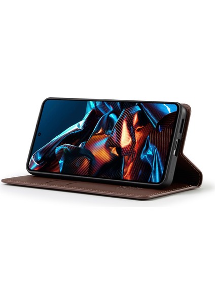 Anti-Düşen Telefon Kılıfı Için Xiaomi Poco X5 Pro 5g Kılıf Pu Deri Cüzdan Halkalı Telefon Kılıfı Kapak-Kahverengi (Yurt Dışından) modelleri