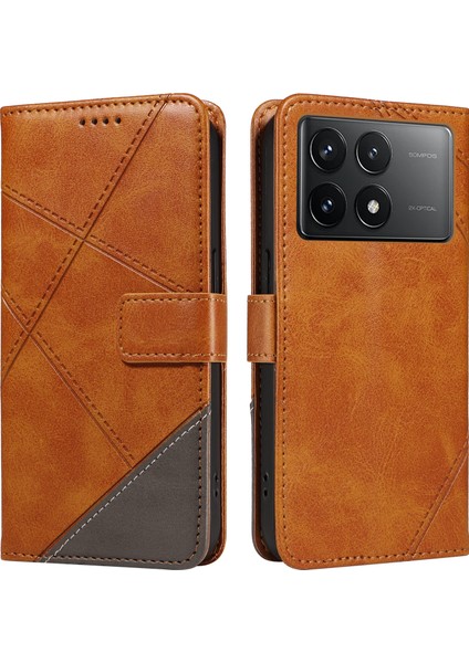 Anti-Düşme Telefon Kılıfı Için Xiaomi Poco F6 Pro 5g Kılıf Hattı Eklenmiş Pu Deri Telefon Kapağı-Kahverengi (Yurt Dışından)
