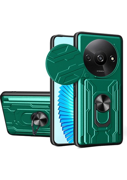 Anti-Düşen Telefon Kılıfı Xiaomi Redmi Için A3 4g Durumda Pc + Tpu Kickstand Telefon Arka Kapak Kamera Kaydırıcı Ile-Siyahımsı Yeşil (Yurt Dışından)