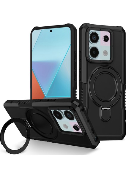 Anti-Düşen Telefon Kılıfı Için Xiaomi Poco X6 5g Kılıf Halka Tutucu Kickstand Tpu + Pc Telefon Kapağı-Siyah (Yurt Dışından)