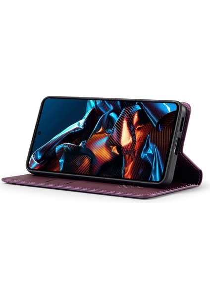 Anti-Düşen Telefon Kılıfı Için Xiaomi Poco X5 Pro 5g Kılıf Pu Deri Cüzdan Halkalı Telefon Kılıfı Kapak-Mor (Yurt Dışından) modelleri