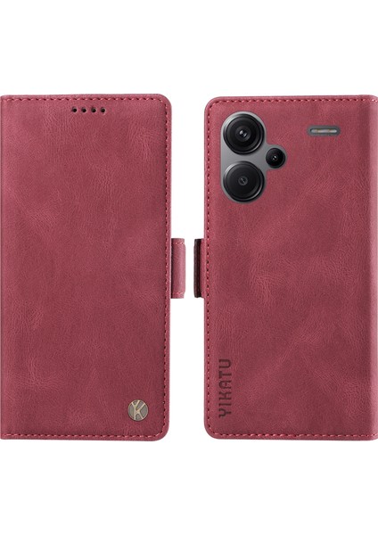 Anti-Düşen Telefon Kılıfı Xiaomi Redmi Için Not 13 Pro + 5g Kılıf Pu Deri Cüzdan Telefon Kapağı Cilt Dokunmatik Duygu-Şarap Kırmızı (Yurt Dışından)