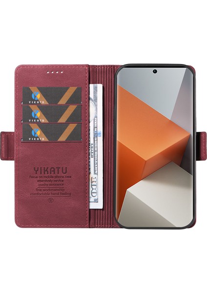 Anti-Düşen Telefon Kılıfı Xiaomi Redmi Için Not 13 Pro + 5g Kılıf Pu Deri Cüzdan Telefon Kapağı Cilt Dokunmatik Duygu-Şarap Kırmızı (Yurt Dışından) fiyatları
