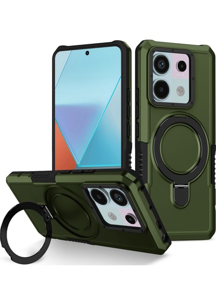 Anti-Düşen Telefon Kılıfı Için Xiaomi Poco X6 5g Kılıf Halka Tutucu Kickstand Tpu + Pc Telefon Kapağı-Siyahımsı Yeşil (Yurt Dışından)