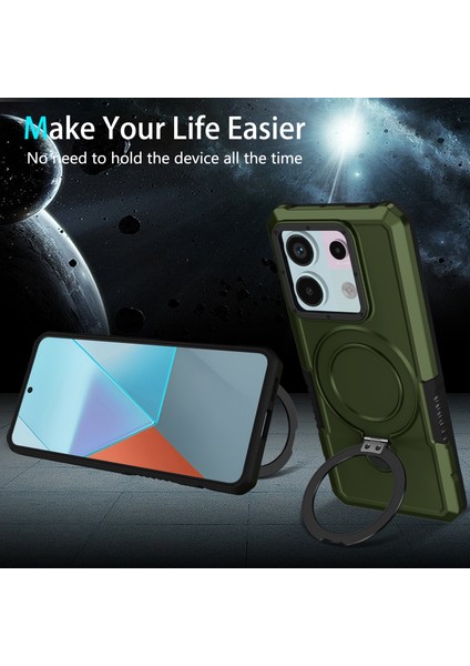 Anti-Düşen Telefon Kılıfı Için Xiaomi Poco X6 5g Kılıf Halka Tutucu Kickstand Tpu + Pc Telefon Kapağı-Siyahımsı Yeşil (Yurt Dışından) fırsatları