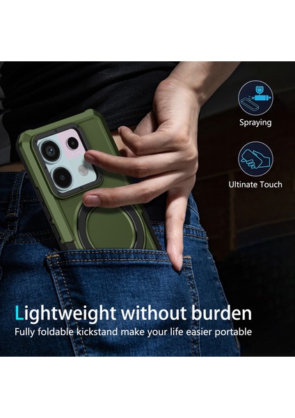 Anti-Düşen Telefon Kılıfı Için Xiaomi Poco X6 5g Kılıf Halka Tutucu Kickstand Tpu + Pc Telefon Kapağı-Siyahımsı Yeşil (Yurt Dışından) indirimleri