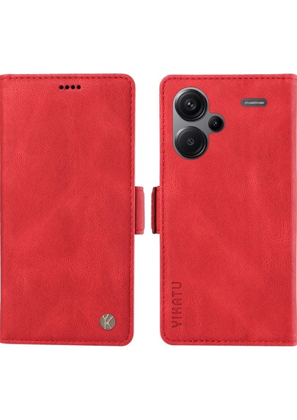 Anti-Düşen Telefon Kılıfı Xiaomi Redmi Için Not 13 Pro + 5g Kılıf Pu Deri Cüzdan Telefon Kapak Cilt Dokunmatik Duygu-Kırmızı (Yurt Dışından)