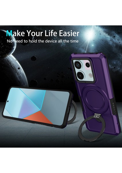 Anti-Düşen Telefon Kılıfı Için Xiaomi Poco X6 5g Kılıf Halka Tutucu Kickstand Tpu + Pc Telefon Kapağı-Koyu Mor (Yurt Dışından) fırsatları