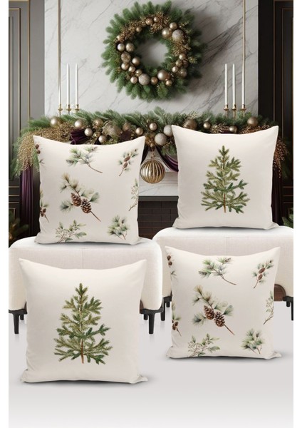 Yılbaşı Serisi Çift Tarafı Dijital Baskılı 4'lü Kırlent Kılıfı Seti (Christmas Noel Cushion Cover)