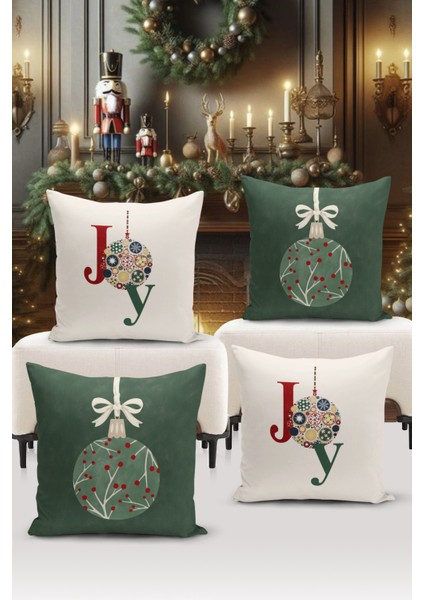 Yılbaşı Serisi Çift Tarafı Dijital Baskılı 4'lü Kırlent Kılıfı Seti (Christmas Noel Cushion Cover)