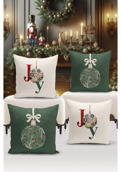 Bertille Home Yılbaşı Serisi Çift Tarafı Dijital Baskılı  4'lü Kırlent Kılıfı Seti (Christmas Noel Cushion Cover)