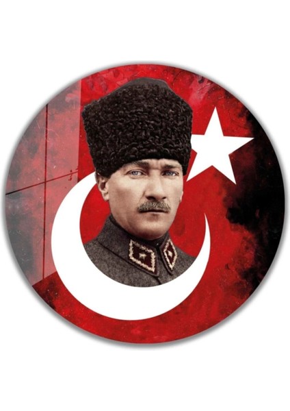 Teknoo- Atatürk Cam Tablo Yuvarlak 4mm Dayanıklı Temperli Cam