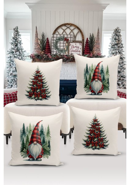Yılbaşı Serisi Çift Tarafı Dijital Baskılı 4'lü Kırlent Kılıfı Seti (Christmas Noel Cushion Cover)