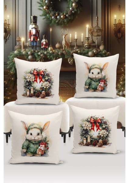 Yılbaşı Serisi Çift Tarafı Dijital Baskılı 4'lü Kırlent Kılıfı Seti (Christmas Noel Cushion Cover)