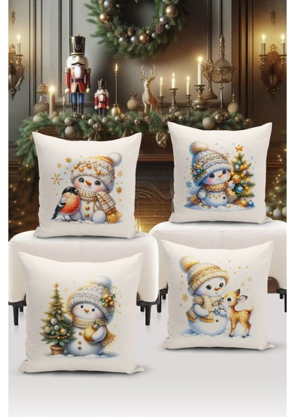 Yılbaşı Serisi Çift Tarafı Dijital Baskılı 4'lü Kırlent Kılıfı Seti (Christmas Noel Cushion Cover)