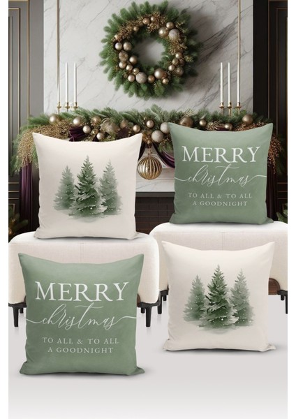 Yılbaşı Serisi Çift Tarafı Dijital Baskılı 4'lü Kırlent Kılıfı Seti (Christmas Noel Cushion Cover)