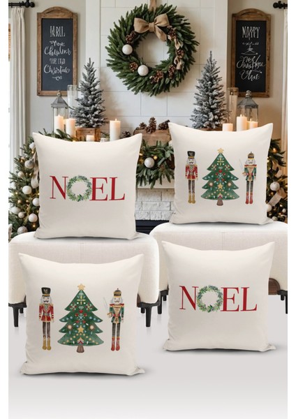 Yılbaşı Serisi Çift Tarafı Dijital Baskılı 4'lü Kırlent Kılıfı Seti (Christmas Noel Cushion Cover)
