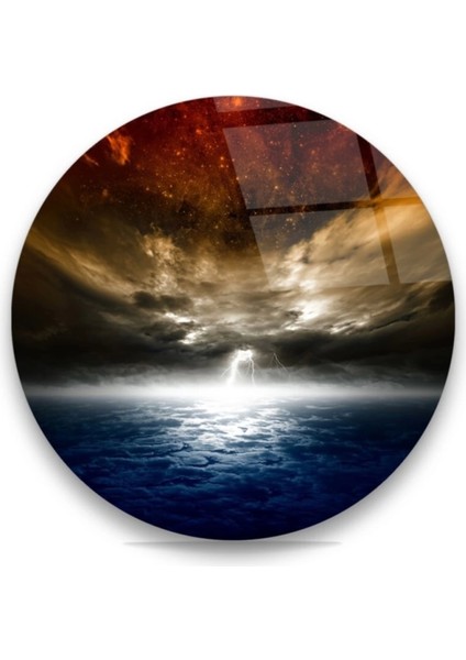 Teknoo- Soyut Bulutlar ve Şimşek Yuvarlak Cam Tablo