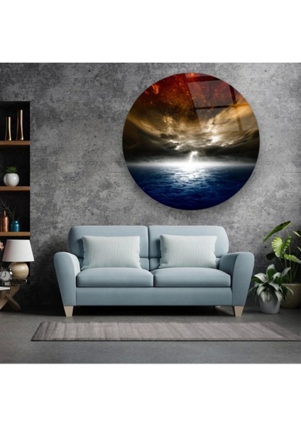 Teknoo- Soyut Bulutlar ve Şimşek Yuvarlak Cam Tablo fiyatları