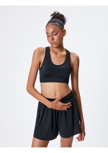 Sporcu Sütyeni U Yaka Kaplı Tül Detaylı Slim Fit