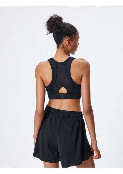 Sporcu Sütyeni U Yaka Kaplı Tül Detaylı Slim Fit