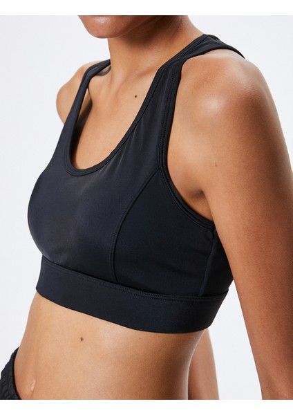 Sporcu Sütyeni U Yaka Kaplı Tül Detaylı Slim Fit