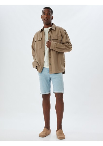 Kot Şort Slim Fit Cep Detaylı Pamuklu