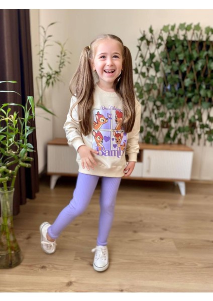 Kız Çocuk Taytlı Uzun Kol Iki Iplik Bambi Figürlü Simli Takım 3-10 Yaş fiyatları