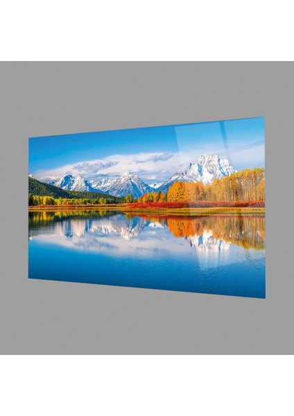 Dağ Yansıma Manzara Cam Tablo 4mm Dayanıklı Temperli Cam Mountain Reflection Landscape Glass Table 4mm Durable Tempered Glass