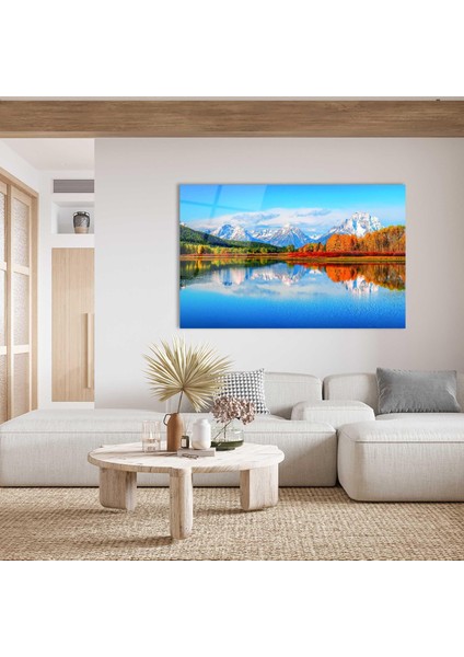 Dağ Yansıma Manzara Cam Tablo 4mm Dayanıklı Temperli Cam Mountain Reflection Landscape Glass Table 4mm Durable Tempered Glass