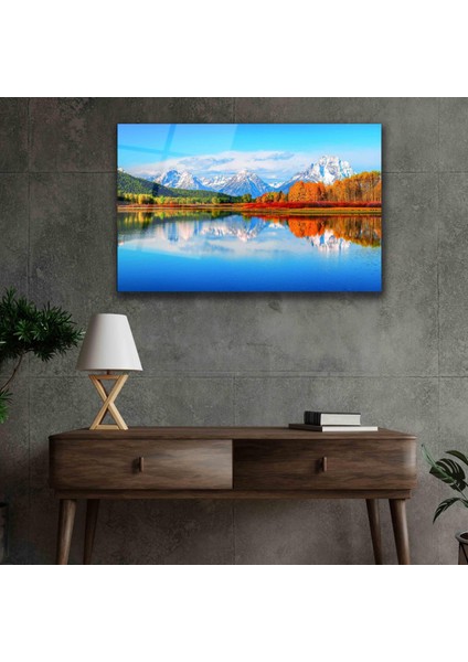 Dağ Yansıma Manzara Cam Tablo 4mm Dayanıklı Temperli Cam Mountain Reflection Landscape Glass Table 4mm Durable Tempered Glass