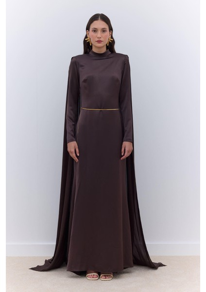 Pelerinli Abiye Elbise Kahverengi fiyatları