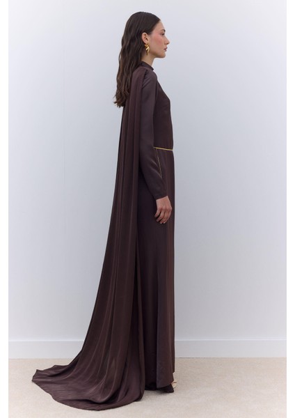 Pelerinli Abiye Elbise Kahverengi fırsatları