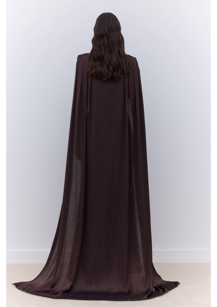 Pelerinli Abiye Elbise Kahverengi indirimleri