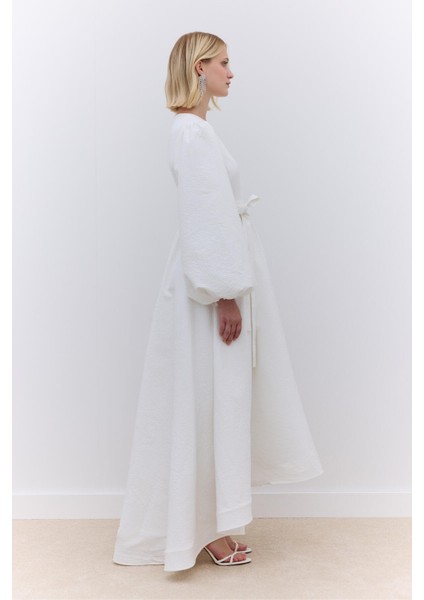 Jakarlı Kuyruklu Abiye Elbise Ekru fırsatları