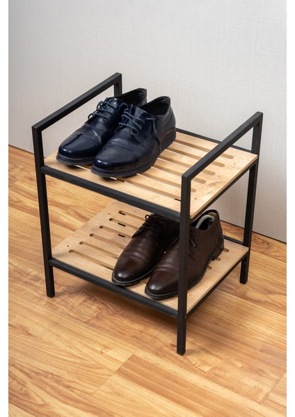 Metal Ahşap Dekoratif Ayakkabılık 2 Raflı Terliklik Çok Amaçlı Raf Komodin fırsatları