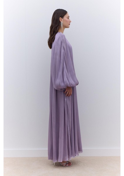 Geniş Kol Detaylı Elbise Lila fırsatları