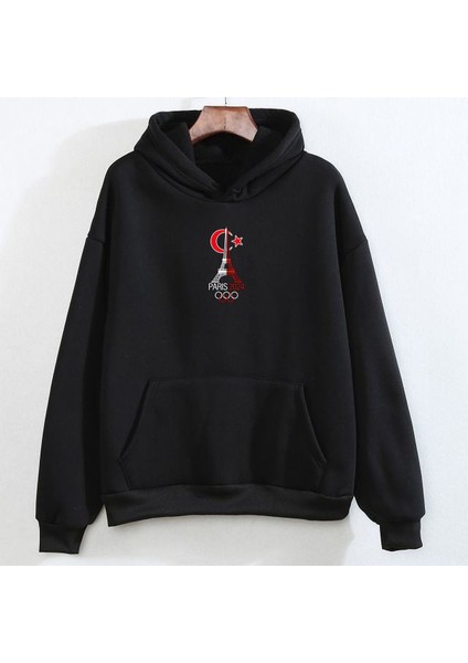 Paris 24 Baskılı Unisex Oversize Sweatshirt 3 Iplik Kalın Kışlık Özel Tasarım Hoodie