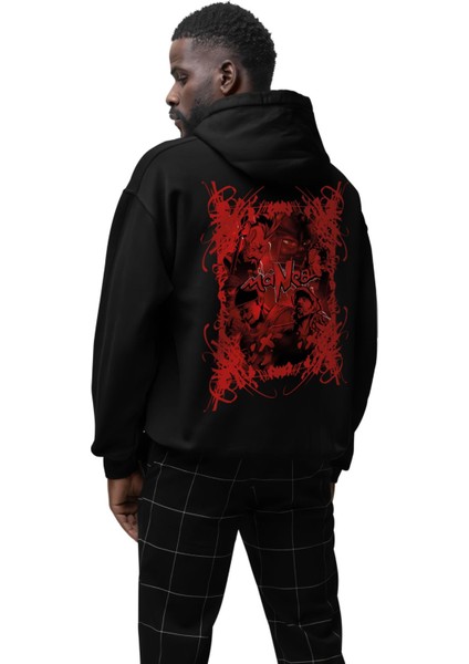 Manga Music Grubu Baskılı Unisex Oversize Sweatshirt 3 Iplik Kalın Kışlık Özel Tasarım Hoodie