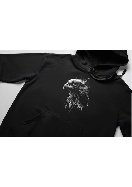 Kartal Baskılı 3 Iplik Kalın Kışlık Özel Tasarım Unisex Oversize Sweatshirt Hoodie