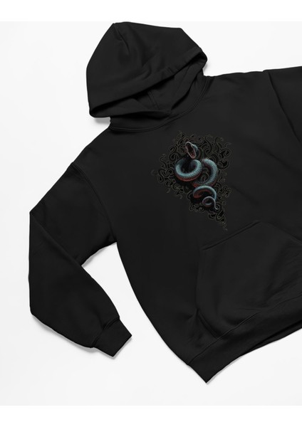 Yılan Baskılı Unisex Oversize Sweatshirt 3 Iplik Kalın Kışlık Özel Tasarım Hoodie fırsatları